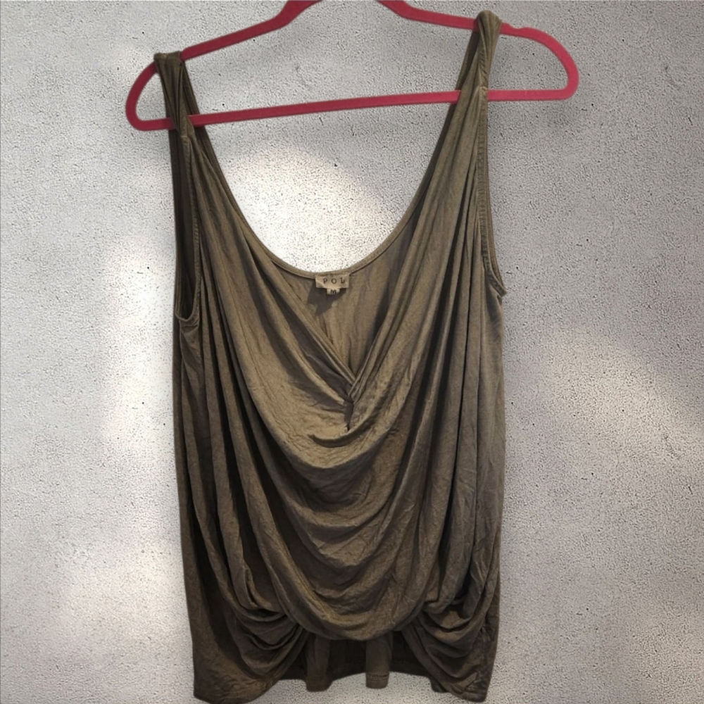 Pol Olive Green Plunging Boho Twist Tank Top Size Medium